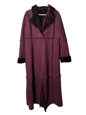 Vintage y2k bebe burgundy faux fur long penny lane coat womens L